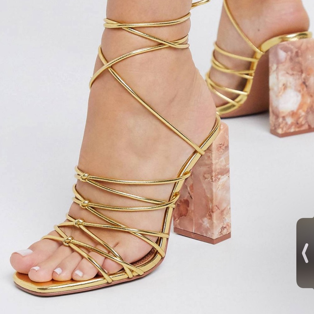 ASOS Wide Fit Marble Block Heel in Gold